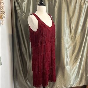 White House Black Market Burgundy Fringe Dress